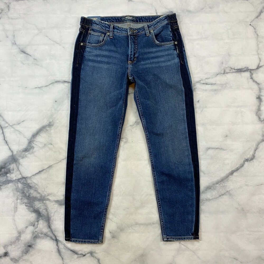 Silver Vintage Ankle Slim Jeans Size 28 Womens Indigo Tuxedo Side Stripe Tapered - Picture 5 of 12